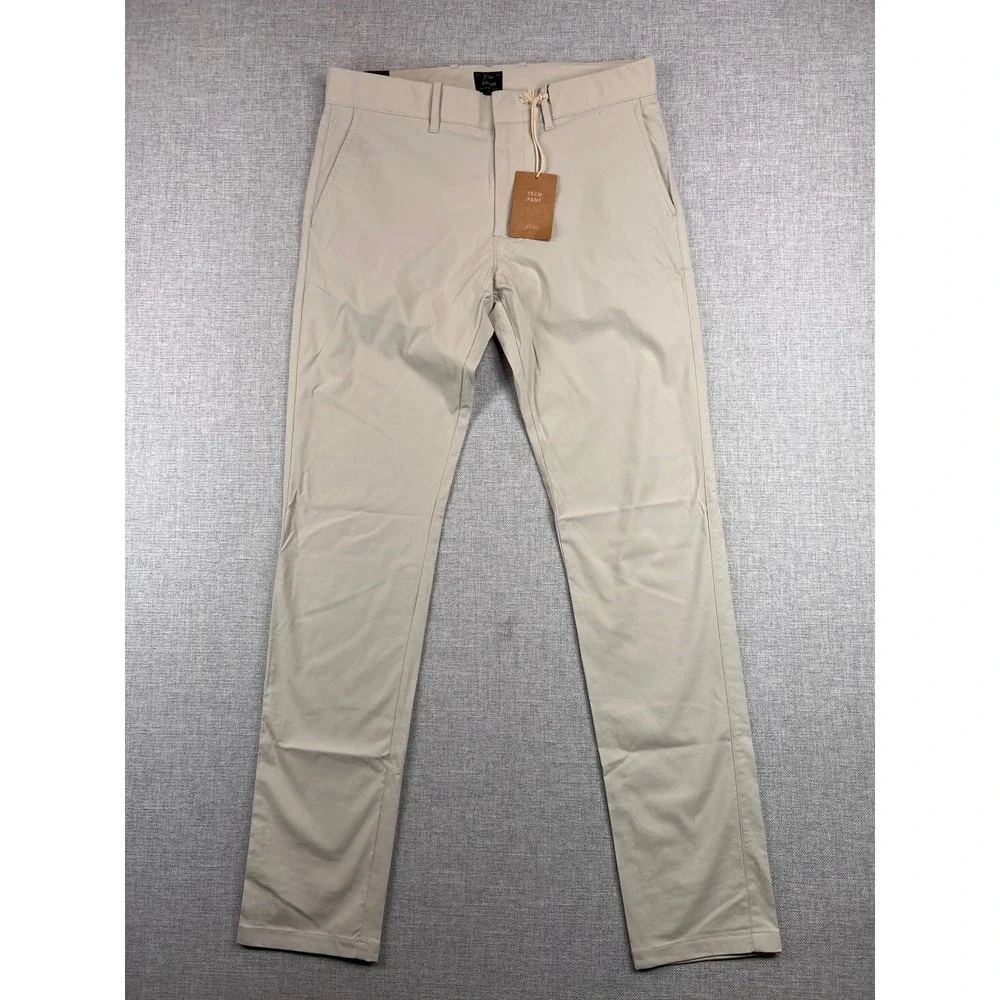 J. Crew 484 Slim Stretch Tech Pants Men 30x32 Khaki Water Resistant Commuter NEW